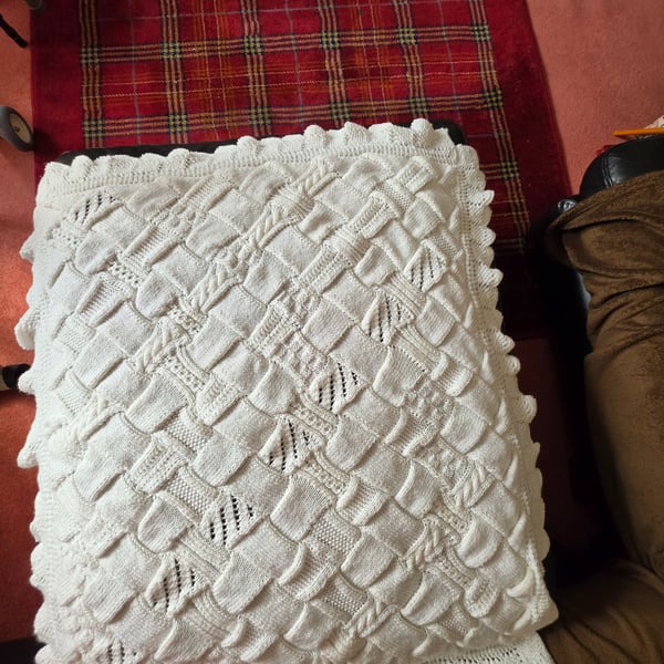 Hand Knit Baby Blanket - Cream