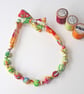 Green Pink Orange Yellow Cream Liberty Print Fabric Necklace -Tresco Print Green