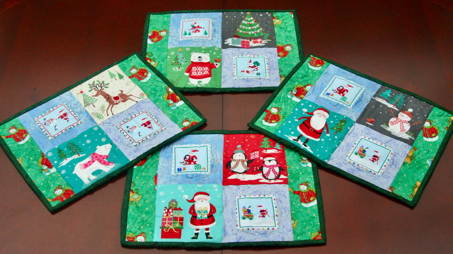 Four Festive Cotton Quilted Placemats