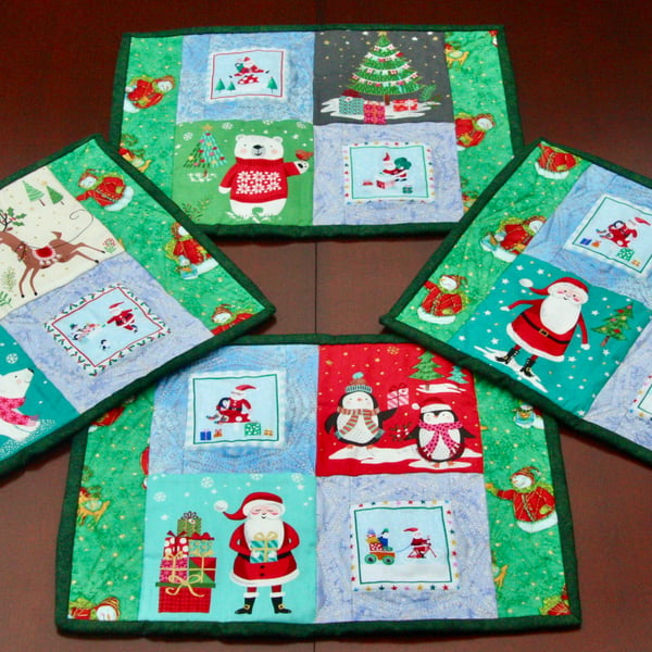 Four Festive Cotton Quilted Placemats