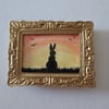 Doll House Miniature Original Painting Framed with Bunny Silhouette Rabbit 