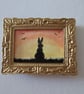 Doll House Miniature Original Painting Framed with Bunny Silhouette Rabbit  - Image 1