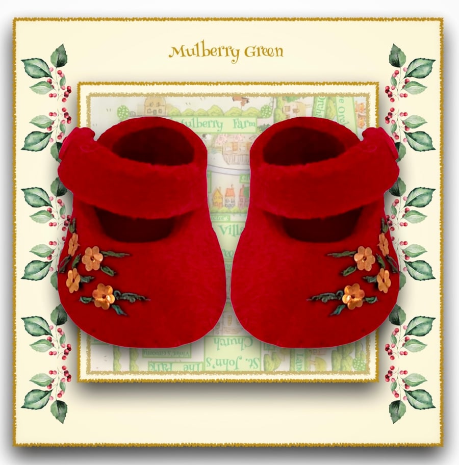 Embroidered Red and Gold Christmas Shoes