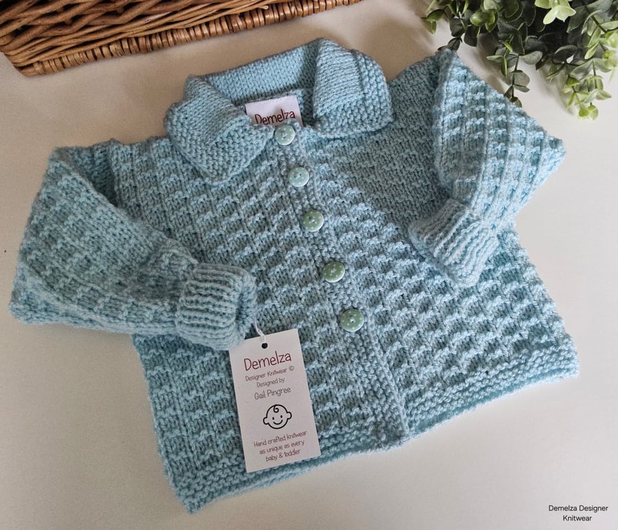 Baby Sea Blue Hand Knitted Jacket 0-6 months size 