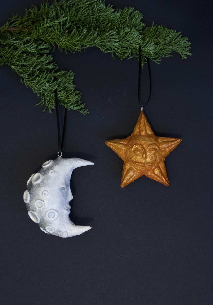 Sleepy Moon and Christmas Star decorations bundle