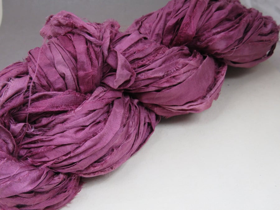 100g Skein Lac Crimson Red Hand Dyed Natural Dye Sari Silk Ribbon