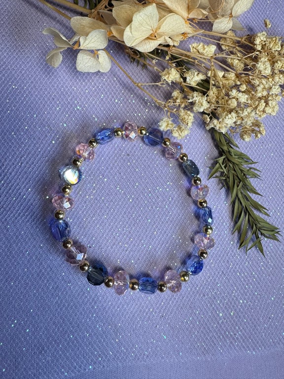 Champagne and blue crystal beaded bracelet