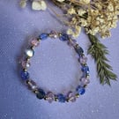 Champagne and blue crystal beaded bracelet