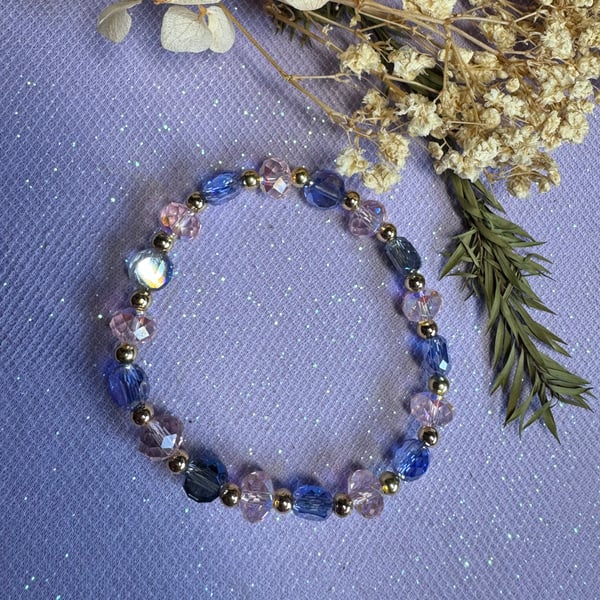 Champagne and blue crystal beaded bracelet