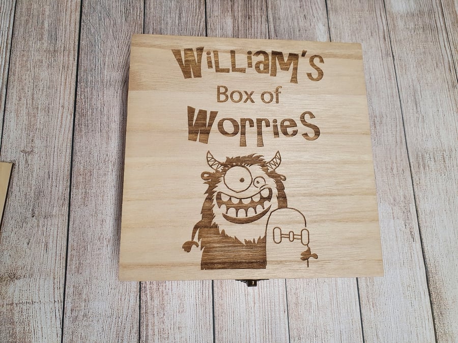 Wooden Engraved Worry Box For Children - Personalised - Helps Anxious Thoughts
