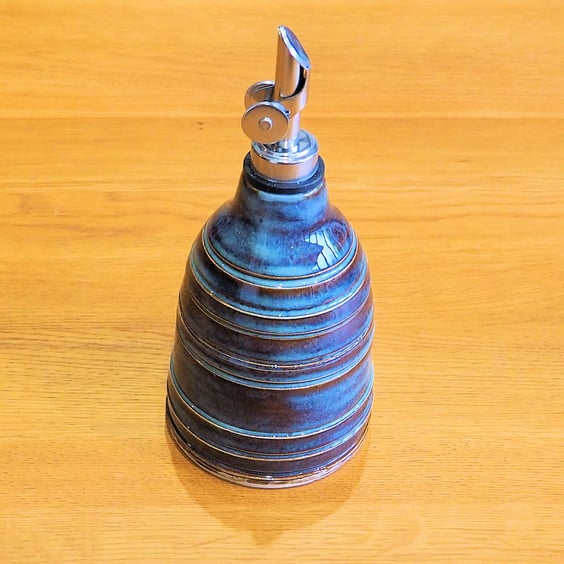 Oil or vinegar drizzler, blue glaze homemade pottery