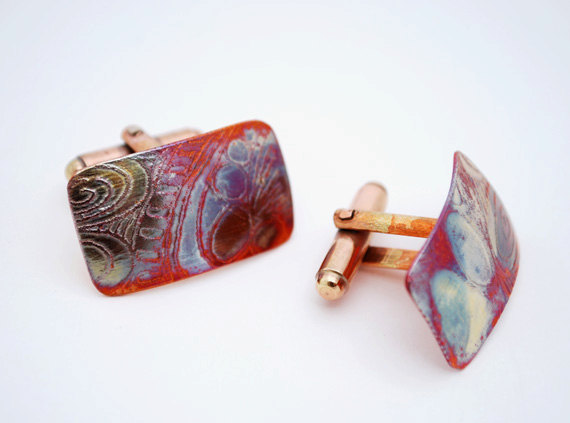 Pattern Etched Copper Cufflinks