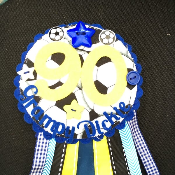 Birthday badge-Rosette - 90th Birthday - Male - Football