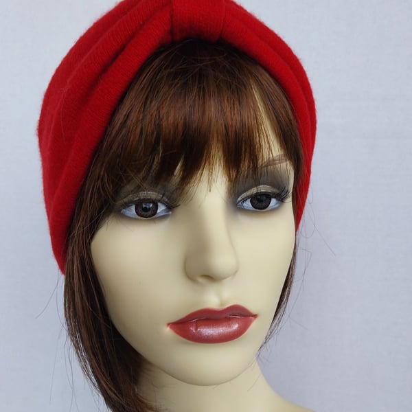 Recycled 100% red cashmere headband, ear warmer