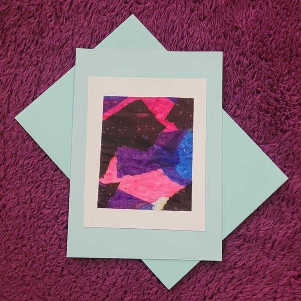 Handmade blank card glossy tissue paper design with pale blue envelope