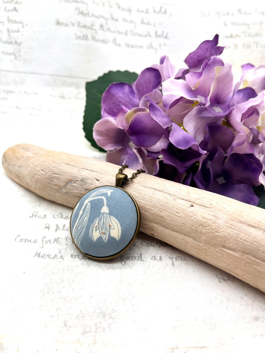 Handcrafted Organic Snowdrop Pendant with Metallic Details