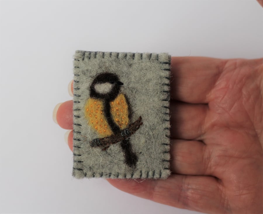 Great Tit Brooch Needle Felt and Embroidery