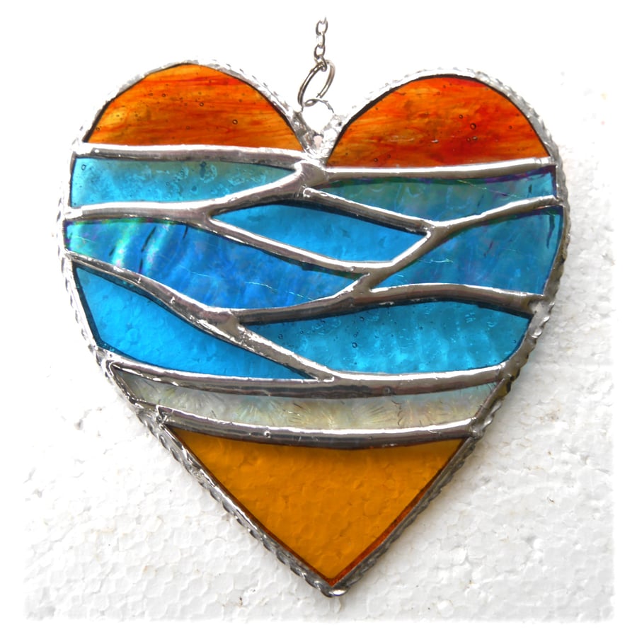 Sea Heart Suncatcher Stained Glass Beach Seaside Sunset Sky