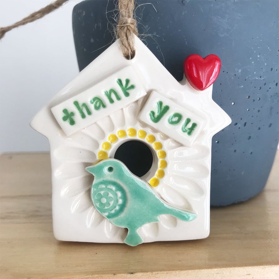 Small Ceramic bird house decoration Thank You gift