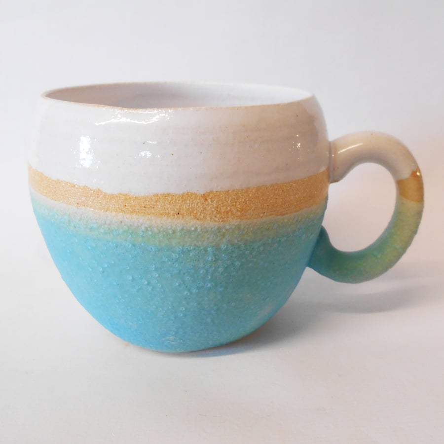 Mug Huggable Textured Turquoise Blue Stoneware Ceramic.