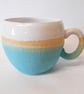 Mug Huggable Textured Turquoise Blue Stoneware Ceramic. - Image 1