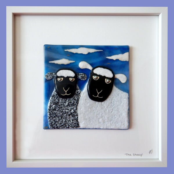 Handmade Fused Glass 'Sheep' Picture.