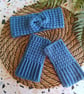 Crochet Headband & Fingerless Mitts Set Cornish Blue