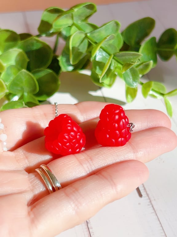 Realistic Raspberry Earrings, Polymer Clay Fruit Jewellery, Cottagecore Gift for