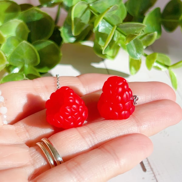 Realistic Raspberry Earrings, Polymer Clay Fruit Jewellery, Cottagecore Gift for