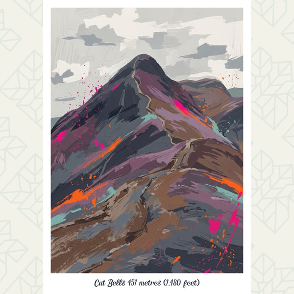 Cat Bells Lake District Art Print – A4 Unframed