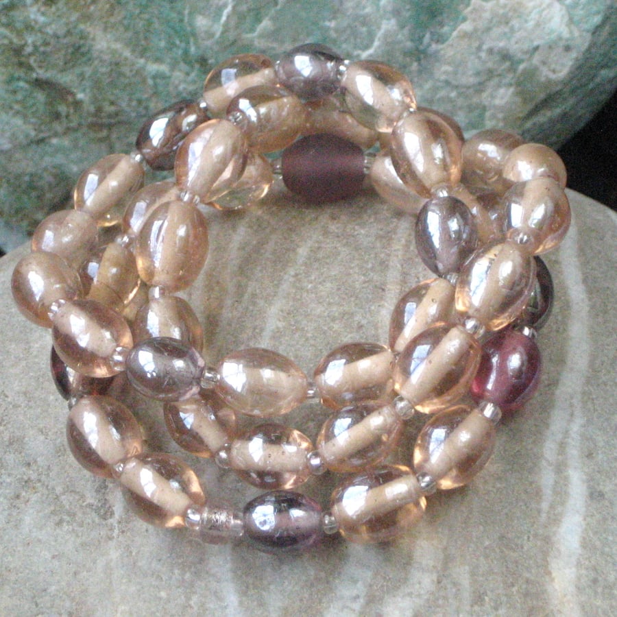 Three Glass Bead Bracelets in Peach Pink