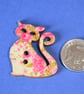 Wooden Cat Buttons Pink and Green 3pk 30x25mm Kitty Pussy Kitten (CT5) - Image 2