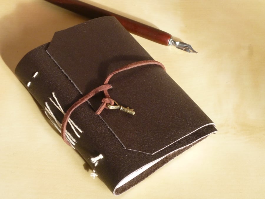 Leather bound wrap-front notebook-sketchbook-journal with key