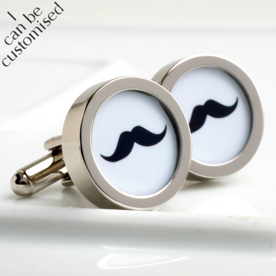 Big Mustache Cufflinks in Black and White, Can be made in your choice of colours