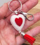 Needle Felted Heart Keychain – Red & White Heart Charm with Tassel, Free Postage - Image 5