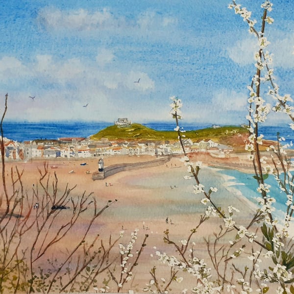 Original watercolour, St. Ives Through Spring Hawthorn