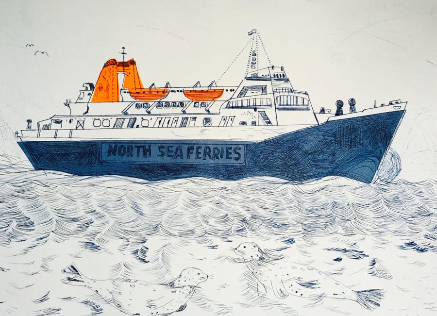 North Sea Ferries - Drypoint print