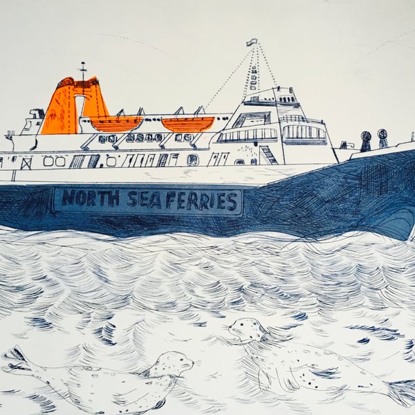 North Sea Ferries - Drypoint print