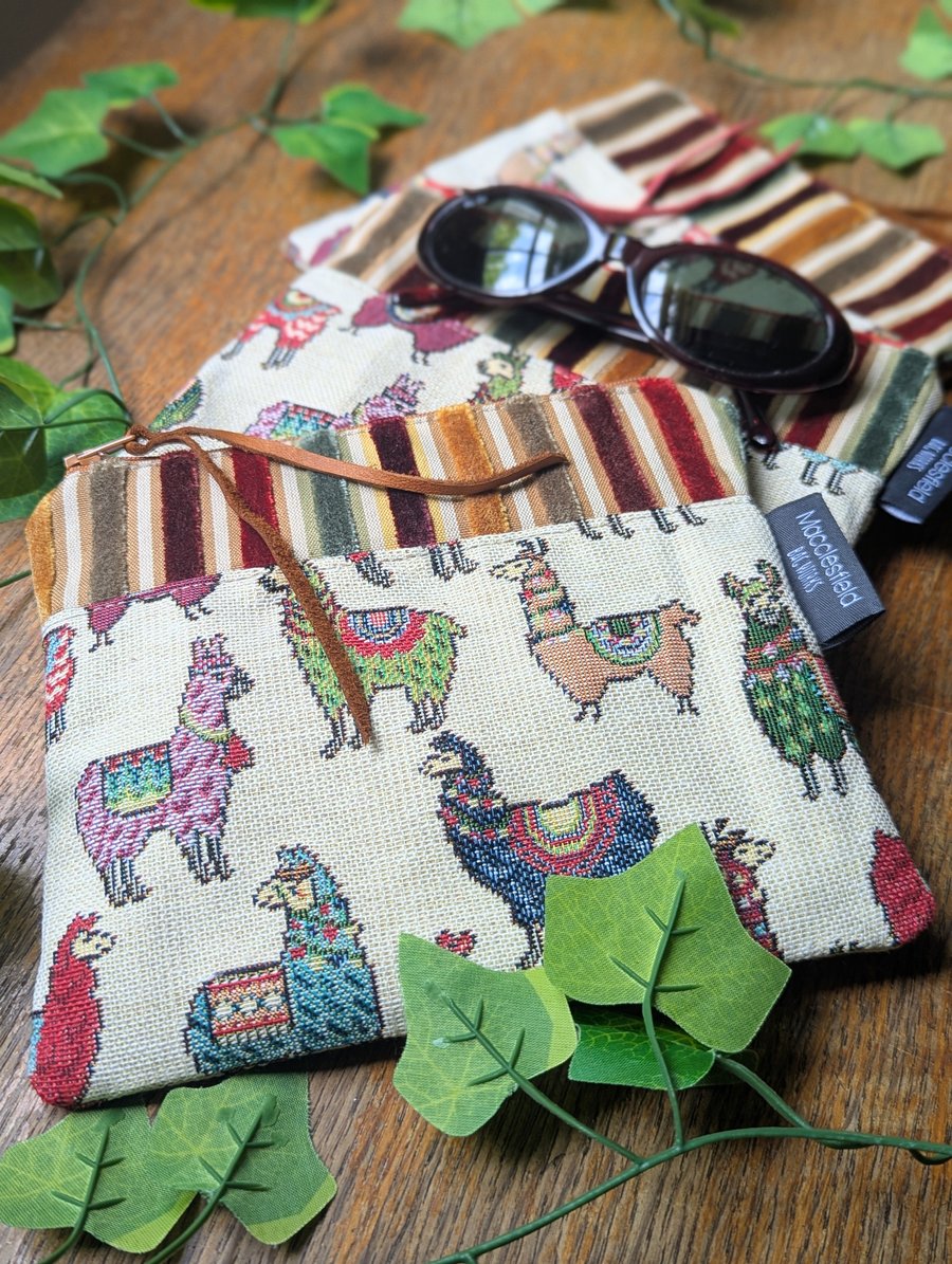 Purse, make-up bag, pouch purse, pencil case - Llamas Alpacas and Stripes