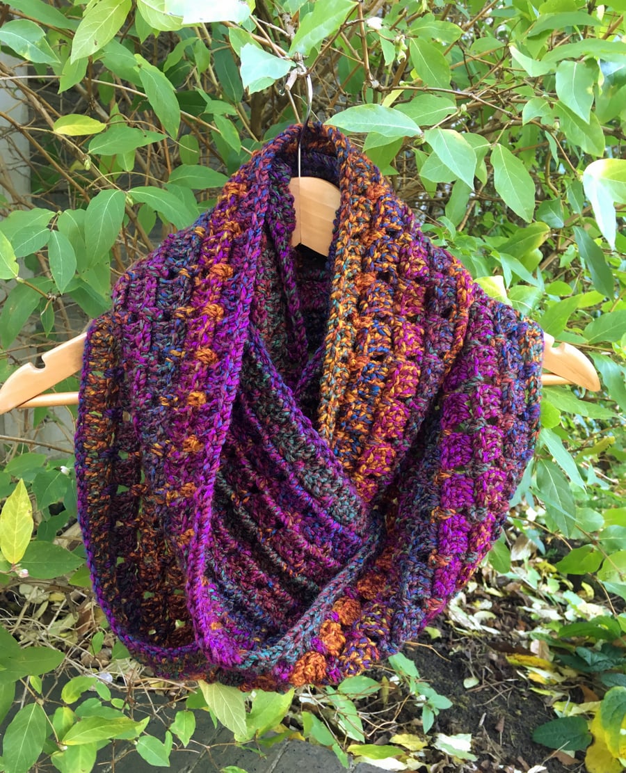Crochet Infinity Scarf in Bright Jewel Tones