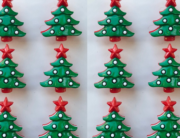 Bag of 10 Christmas Tree Buttons, 25mm Tall, Glossy Pastel Shades, Shank Back