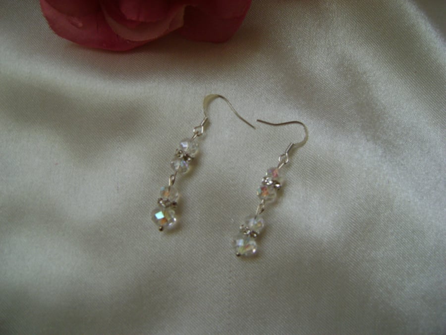 Bride - Bridesmaid - Prom Long Crystal Earrings