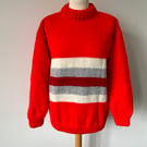 Hand Knitted Red Sweater Cream Grey Maroon Stripes Jumper Sweater