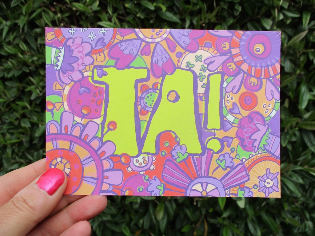 A6 “Ta!” Thank You Postcard with funky colourful flowers