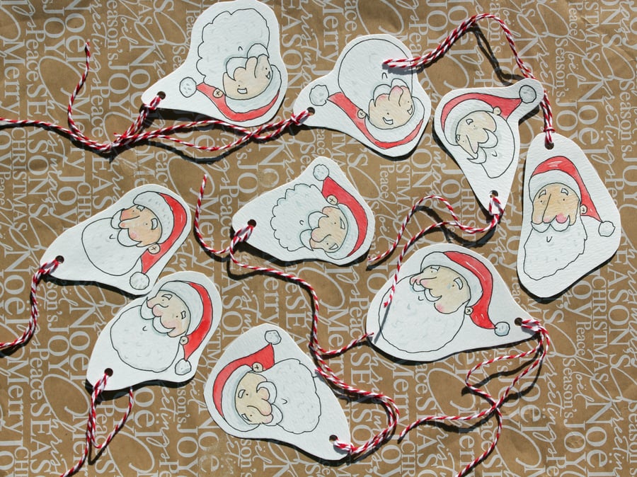 9 Father Christmas Gift Tags Hand Drawn and Painted Originals 