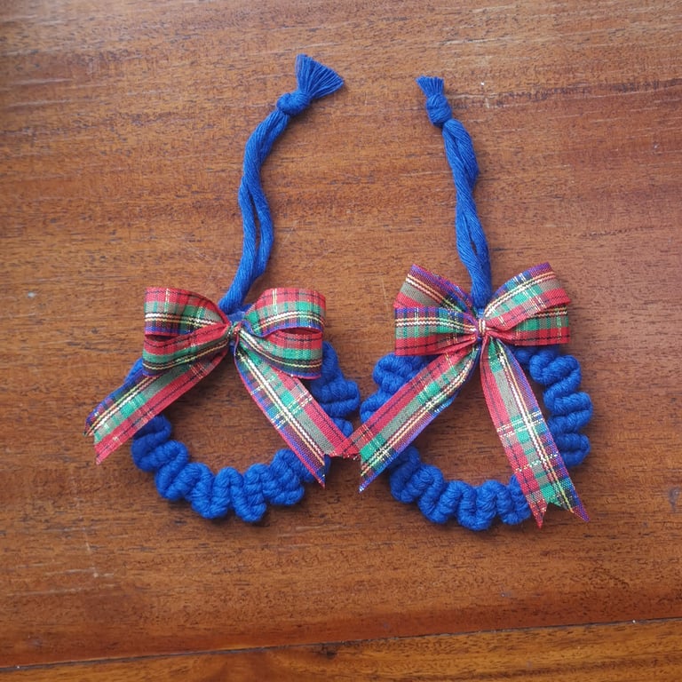 Christmas Macrame Ornaments, set of 2 - Blue Wreath  FREE UK P&P