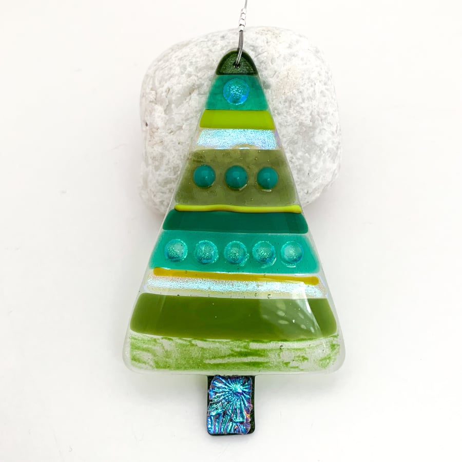 Seconds Sale - Fused Glass Green Christmas Tree Hanging