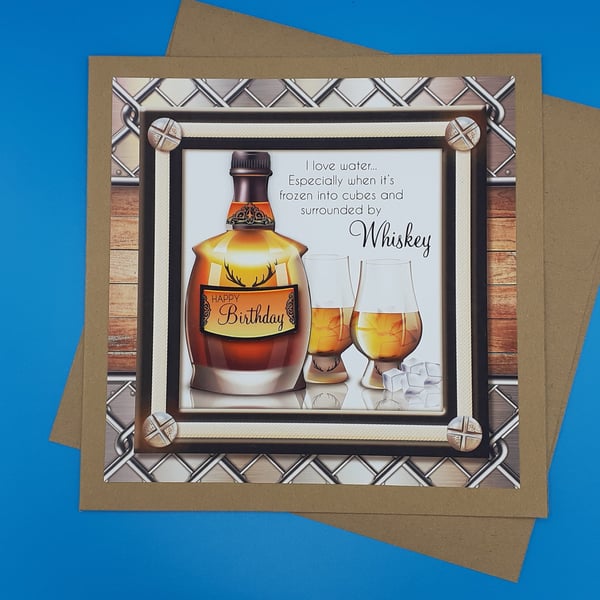Male Funny Birthday Card, Whisky, Decoupage 
