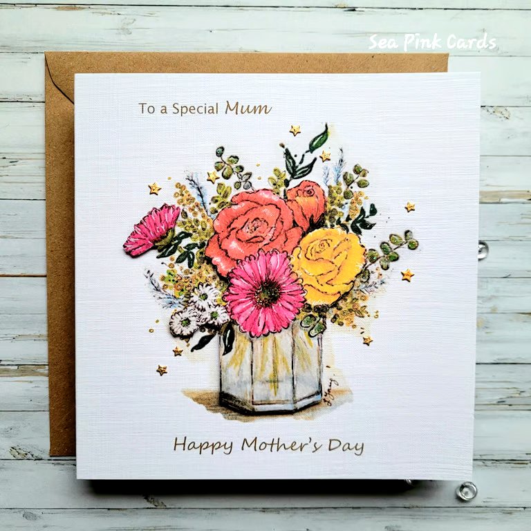 Mother's Day Card - flowers, card for mum, textured, dimensional