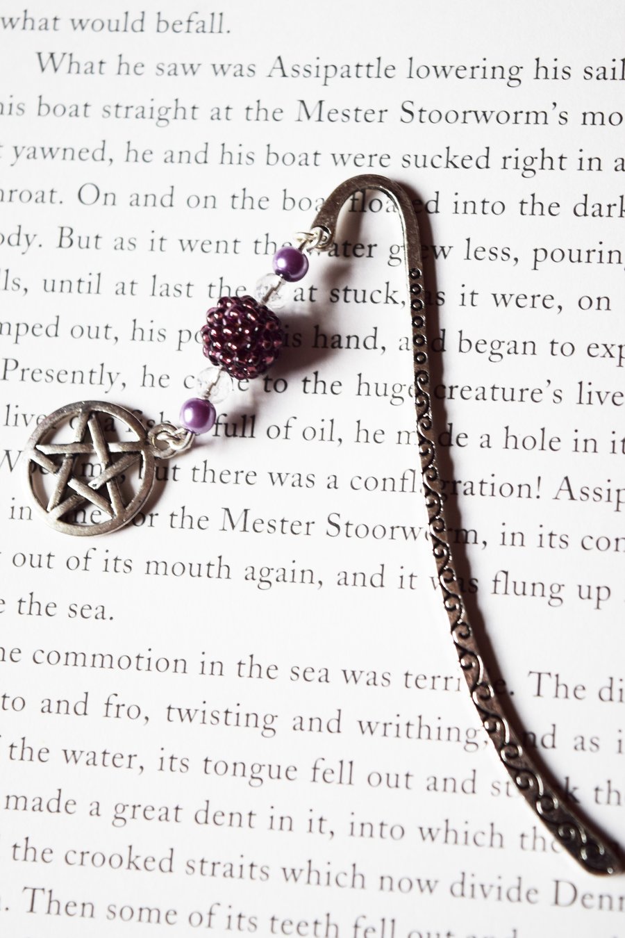 Pentagram Charm Beaded Metal Shepherd's Hook Wiccan Pagan Bookmark
